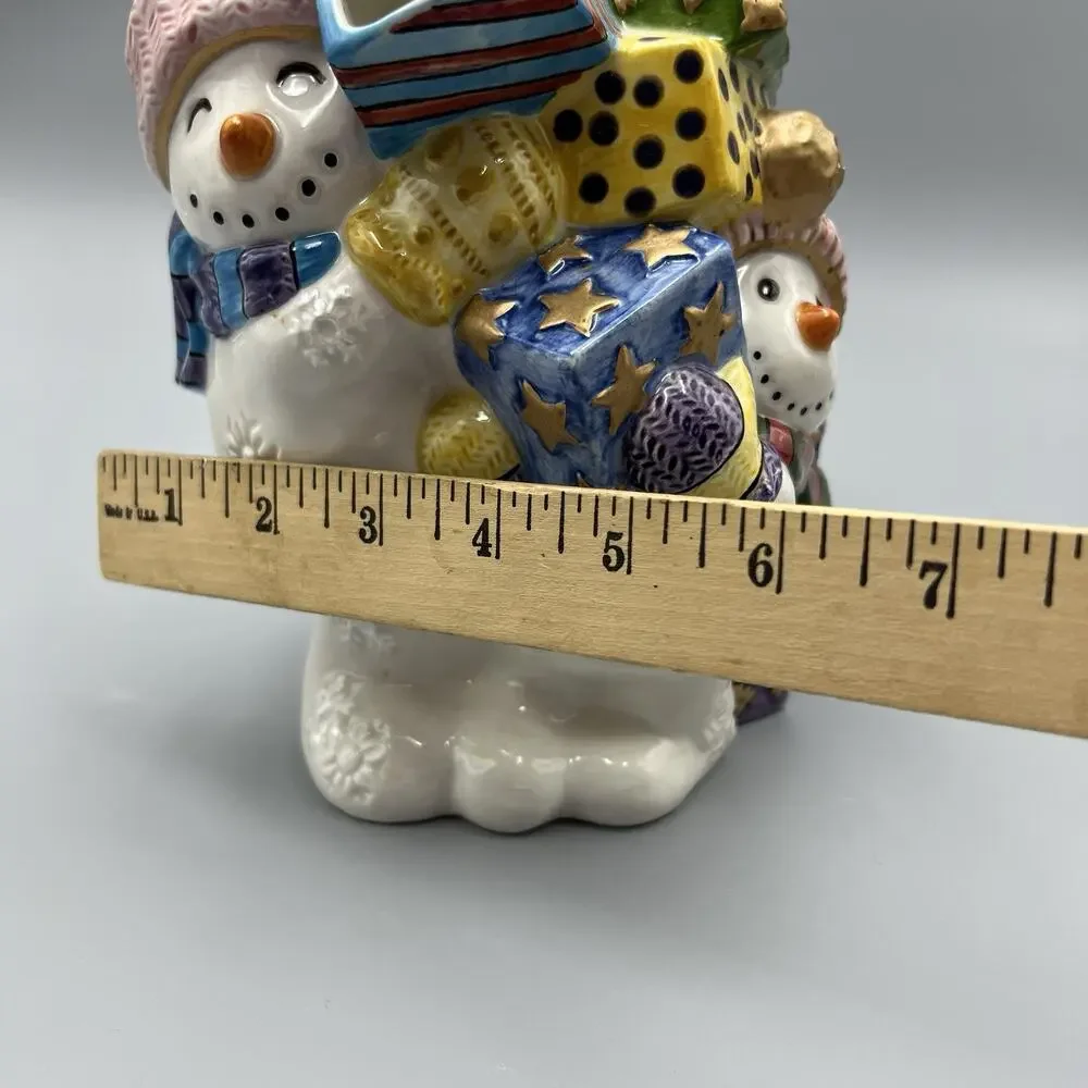 VTG Fitz‎ & Floyd Frosty Folks Snowman Pitcher 90s Ceramic Christmas 1.5 Qt